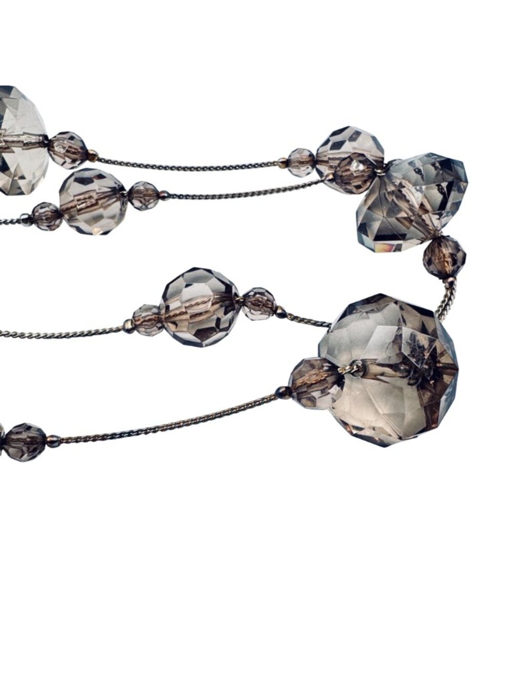 Vintage Smoky Topaz Glass Bead Station Necklace 54" 14k GP Opera Art Deco Luxury - Picture 10 of 10